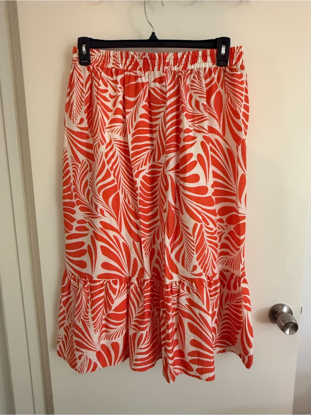 Mlle Gabrielle Orange and White Printed Tiered Midi Skirt